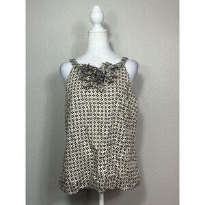 J. Crew Women’s 100% Cotton Blouse Top Size 12 Tan Geometric Ruffle Neck Line A8